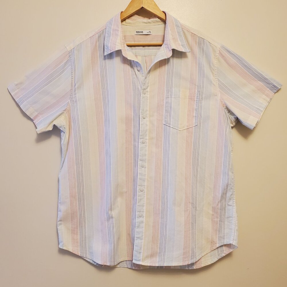 Sonoma Goods For Life Men’s Rainbow Stripe Short Sleeve Button-Down Shirt - XXL